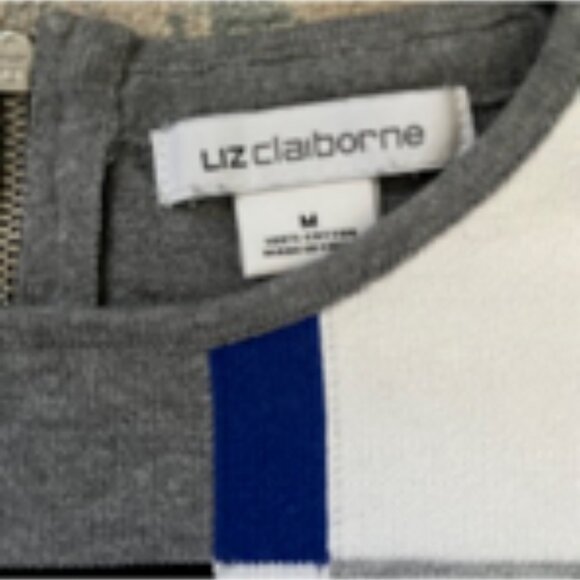 🧡3/15 Liz Claiborne Geometric Color Block Blue/Black/Gray Sweater Women's M - Picture 6 of 8
